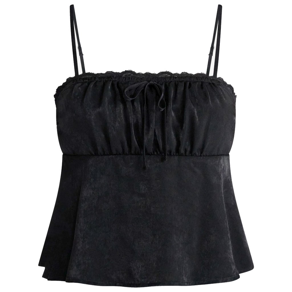 Plus Size Xxl No Boundaries Black Satin Flounce Peplum Crop Cami With Lace Nwt